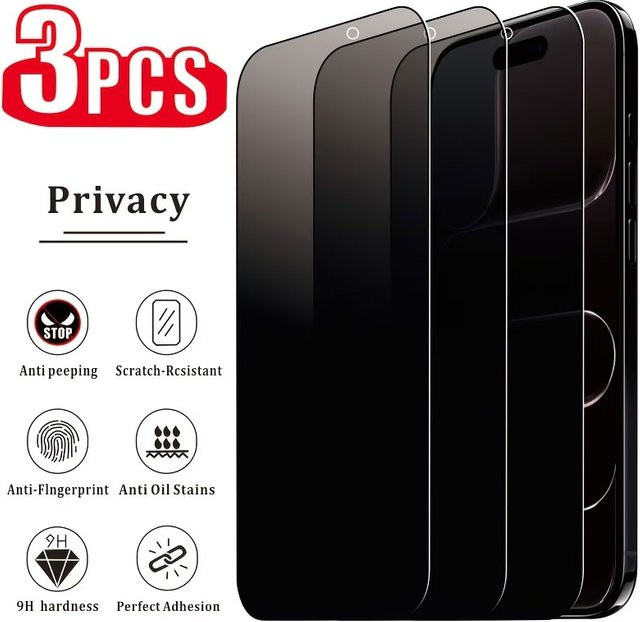 Amour Brave 3er-Set Blickschutz-Panzerglas für iPhone 17 Pro Max 16 15 14 13 12 Pro Max Plus Air Anti-Spy Displayschutzfolie 9H transparent - Bild 1