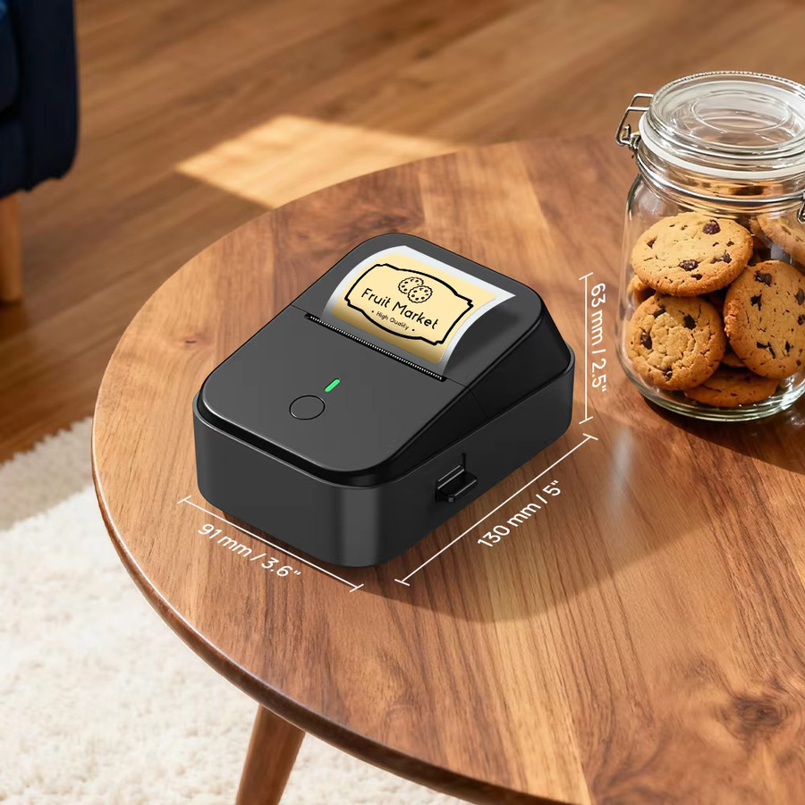 Tragbarer kabelloser Thermodrucker POLONO PM260B in Schwarz mit Bluetooth und USB-C Verbindung, 203 DPI hochauflösend, kompatibel mit 30-50 mm Breite und 48 mm Druckbreite - Bild 2