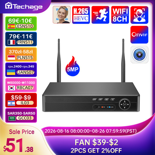 Techage H.265 NVR 8CH Wifi IP Kamera Sicherheitssystem in Schwarz mit 5MP 4MP Auflösung und XMeye P2P Unterstützung - Bild 1