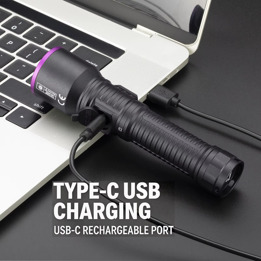 Alonefire 10W 365nm UV-LED Hochleistungs-Schwarzlicht-Taschenlampe in Schwarz, USB-aufladbar zur Detektion von Haustierflecken, Tinea und Geldscheinen - Bild 4