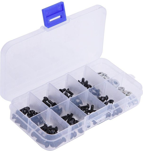 Fishine Flach- und Rundkopfschrauben-Set aus Edelstahl in Blau für 110 HSP RC-Auto, 180 Stück in Zubehörbox - Bild 1