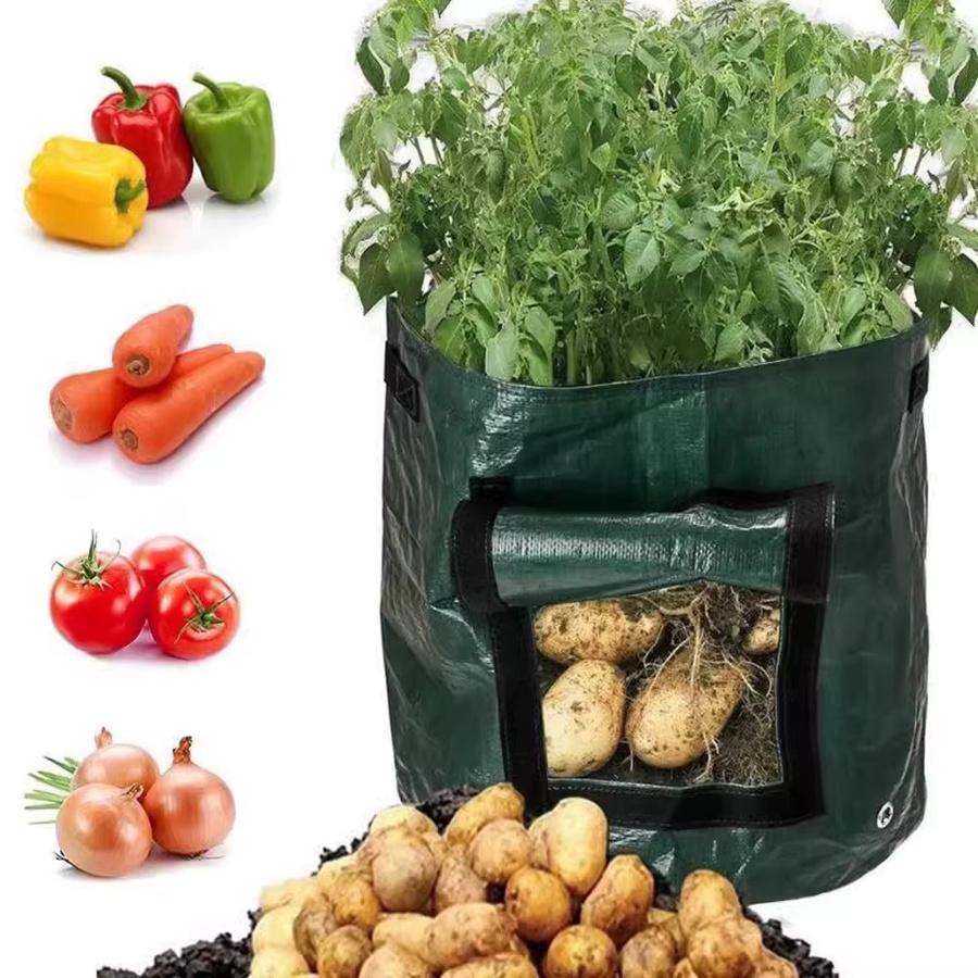 Meizhi Kartoffelpflanzsäcke, runde atmungsaktive Pflanzentaschen für Gartenbau und Setzlinge in Dunkelgrün, B/T/H: 45,0 x 35,0 x 35,0 cm - Bild 2