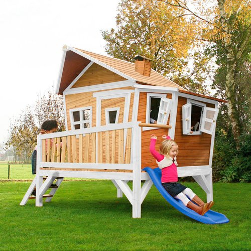 Axi Spielturm Emma aus Holz in Braun-Weiß mit blauer Rutsche, B/H/T: 349 x 227 x 193 cm - Bild 2