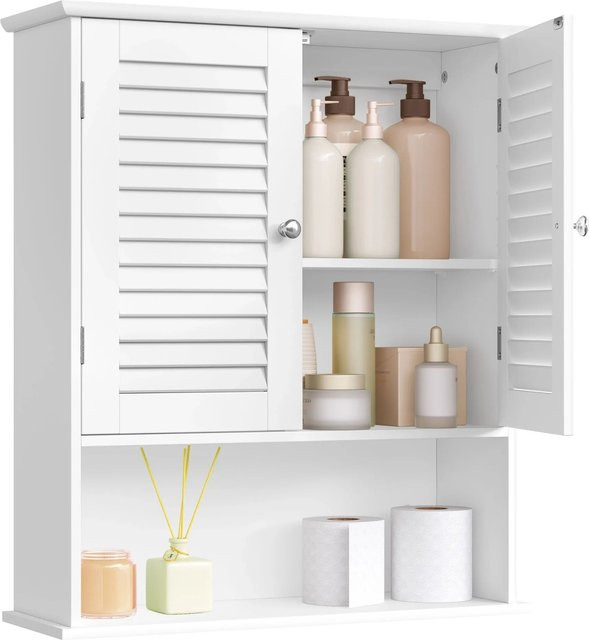 Songmics Badezimmerschrank Saggio in Weiß mit Lamellentüren und offenem Fach - Bild 1