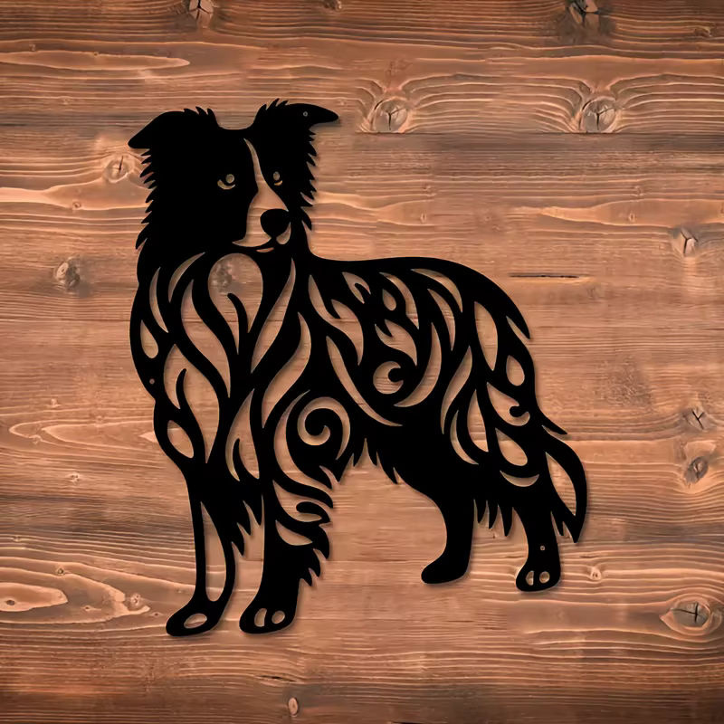 DDPNKL Collie Wandkunst aus Metall in Schwarz mit abstrakten Mustern zur Wandmontage - Bild 5
