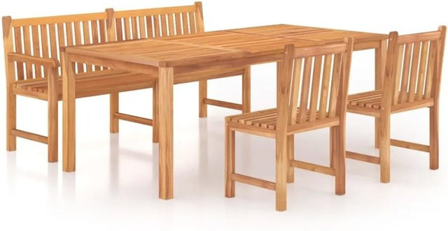 vidaXL Garten-Essgruppe Modell 7 aus Teakholz in Braun, 4-teiliges Set für den Außenbereich - Bild 1