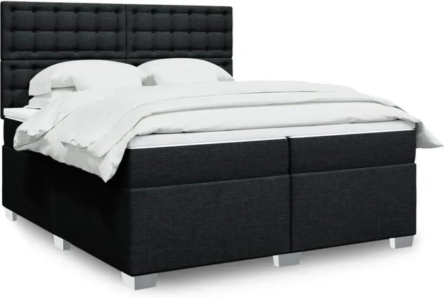 vidaXL Boxspringbett mit Matratze Schwarz, Hybridbett mit USB-Ladeport und Unterbettbeleuchtung, B/T: 200 x 200 cm - Bild 1