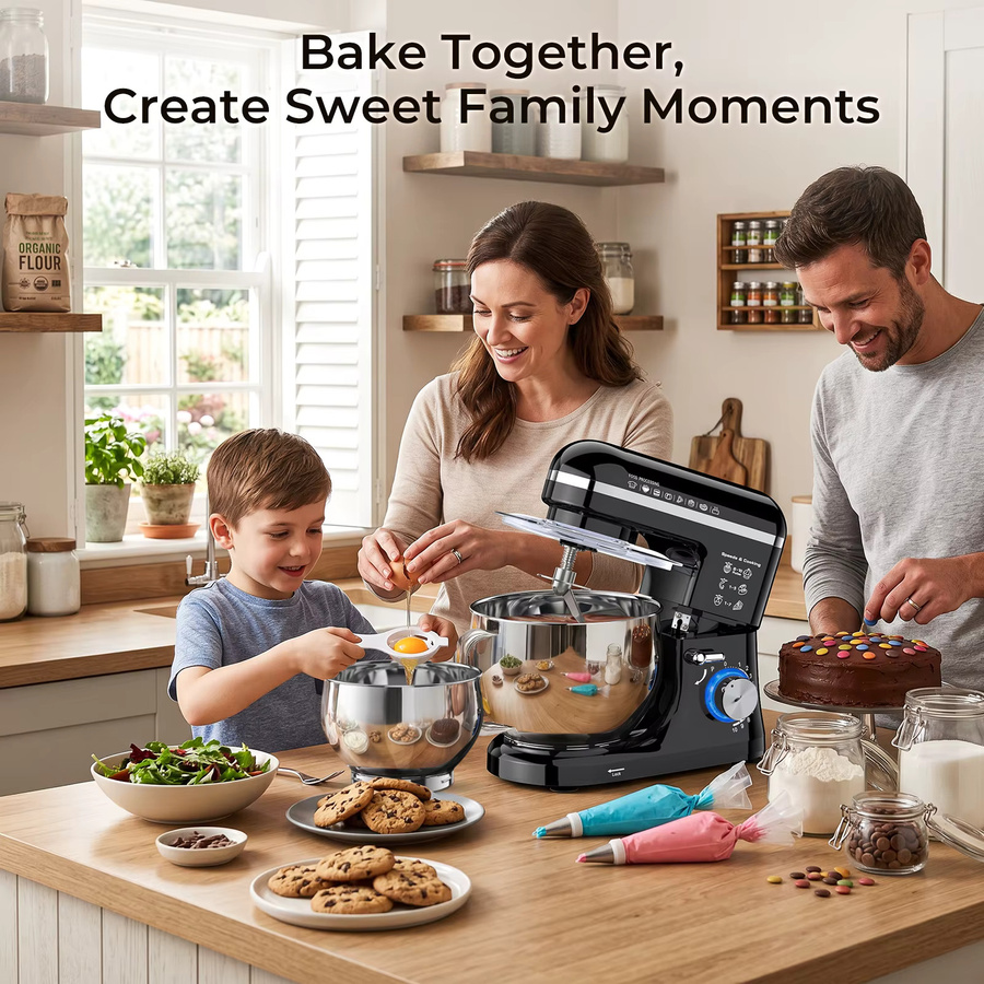 Patbrela Standmixer mit 5L Edelstahlschüssel, 10 Geschwindigkeiten, Knethaken, Rührbesen und Schneebesen für Brotteig, Kuchen und Kekse, Teigknetmaschine und Planetenmixer - Bild 5