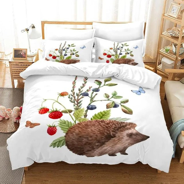 Lodestar Bettwäsche Set mit Igel-Motiv im 3D-Druck, 2-teiliges Microfaser-Set mit Bettbezug und Kissenbezug, Weiß - Bild 1