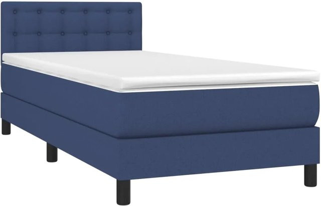 vidaXL Boxspringbett mit Matratze in Blau und Weiß, Hybrid-Bett mit LED-Unterbettbeleuchtung und USB-Ladeport, B/T/H: 90 x 190 x 78 cm - Bild 1