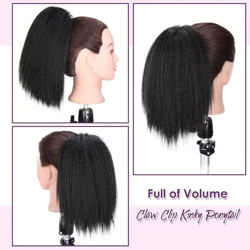 Synthetische kurze Yaki Haarverlängerung Pferdeschwanz, Schwarz, Damen - Bild 4
