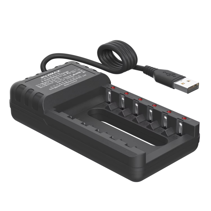 PUJIMAX USB-Batterieladegerät mit 8 Steckplätzen für AA und AAA NiMH-Akkus, Schwarz - Bild 2