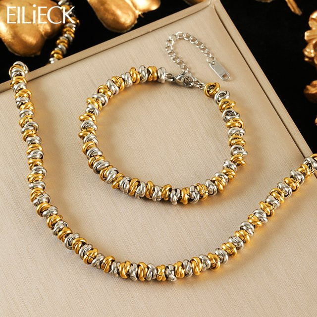 EILIECK Schmuck-Set Halskette, Armband, Edelstahl, Bicolor, Damen, Punk - Bild 1
