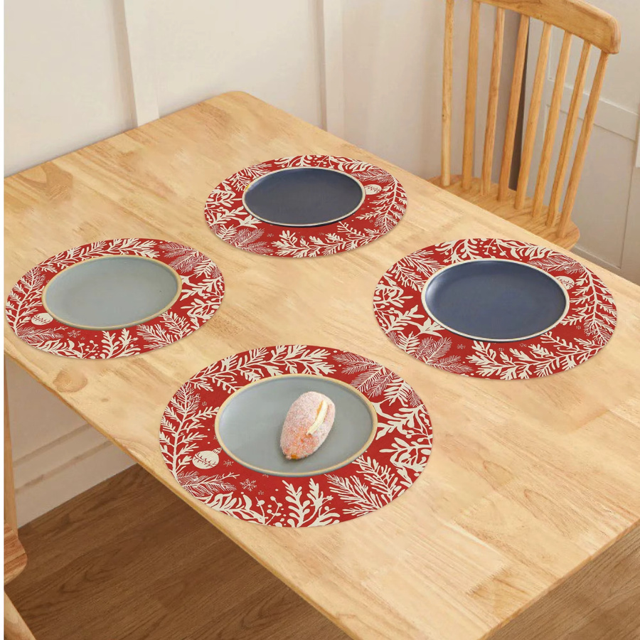 VIKAMA 4-teiliges Weihnachts-Tischset Set in Rot und Weiß für deine Feiertags-Tischdekoration - Bild 2