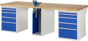 Rau Werkbank 7511A0 in Weiß mit 10 Schubladen, Lochwand, Schraubstock und Höhenverstellung, B/T/H: 250 x 90 x 89 cm - Bild 1