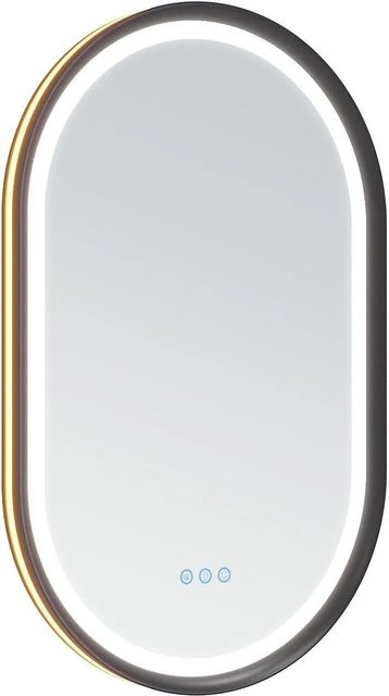 Aquabatos LED Badspiegel Oval in Mattschwarz mit Spiegelheizung und dimmbarer Beleuchtung, B/H: 50 x 80 cm - Bild 1