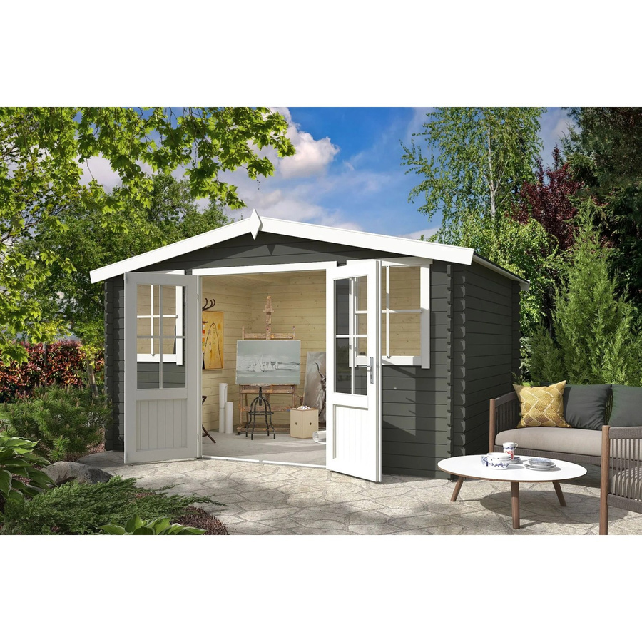 Lasita Gartenhaus Dallas Satteldach in Grüngrau, B/H/T: 410,9 x 233,7 x 312 cm - Bild 2