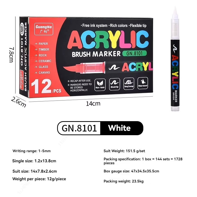 12-teiliges Premium-Set Acryl-Marker mit weicher Spitze in Schwarz und Weiß für Holz, Keramik und Bastelarbeiten - Bild 3