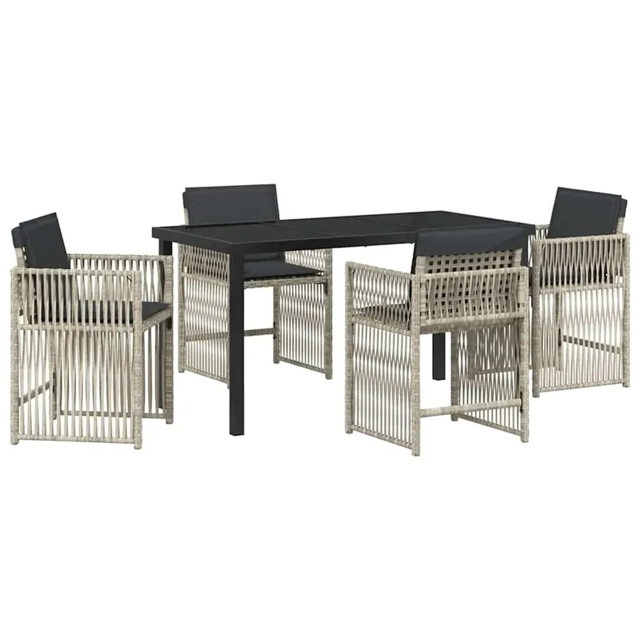 vidaXL Garten Essgruppe 5-teilig aus Poly-Rattan und Stahl in Hellgrau mit Glastisch - Bild 2