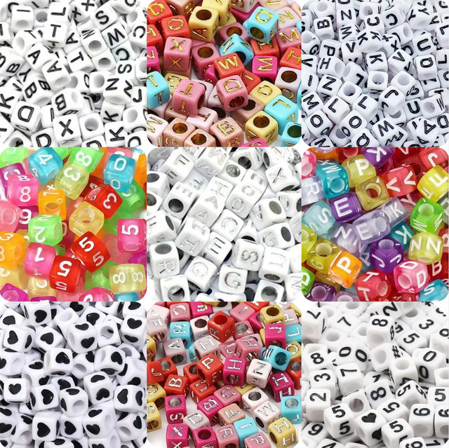 Acryl-Würfel-Buchstabenperlen, bunte A-Z, 100–500 Stück - Bild 1