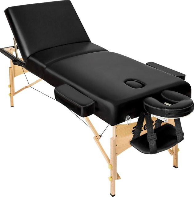 tectake 3 Zonen Massageliege-Set mit Holzgestell und Kunstleder in Schwarz, B/T/H: 218 x 102 x 90 cm, Breite: 70 cm - Bild 2