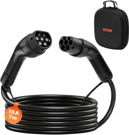 VEVOR EV Ladekabel Typ 2 Verlängerungskabel 16 A 7 m für Elektrofahrzeuge Schwarz mit Tragetasche - Bild 1