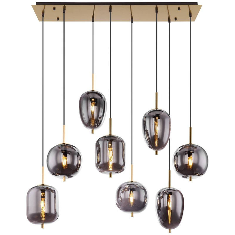 GLOBO Pendelleuchte Blacky in Messing mit Rauchglas, E14, 8 Fassungen, Breite: 34 cm, Höhe: 120 cm, Tiefe: 102,5 cm - Bild 2
