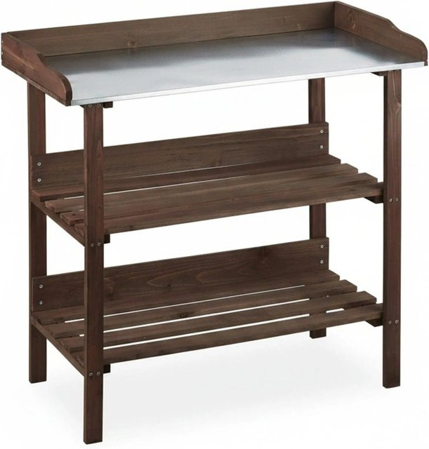 Relaxdays Pflanztisch aus Holz und Metall in Dunkelbraun mit 3 Ebenen, B: 92 cm, T: 42 cm, H: 86 cm - Bild 1