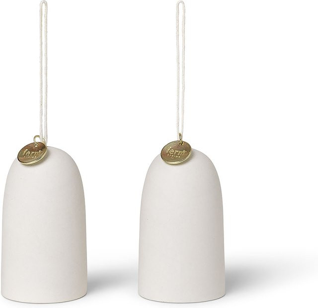 Ferm Living Bell Keramikornamente im 2er Set, weiße Weihnachtsdekoration im skandinavischen Stil - Bild 1
