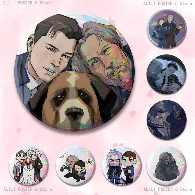Brosche Hank und Connor Hug D-Detroit, rund, 58 mm und 44 mm - Bild 1