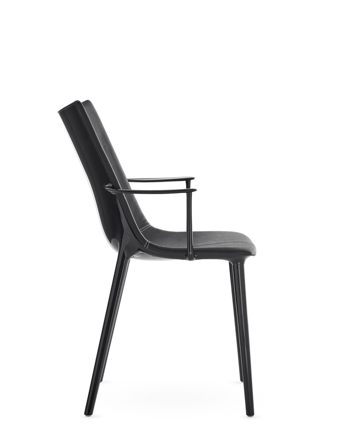 Kartell HHH Stuhl mit Lederbezug in Schwarz - Bild 2