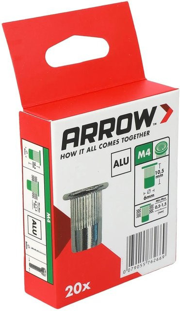 Arrow Nietmutter RN M4 aus Aluminium in Silber/Grau, Durchmesser: 6 mm, Höhe: 10,5 mm, 20 Stück - Bild 1