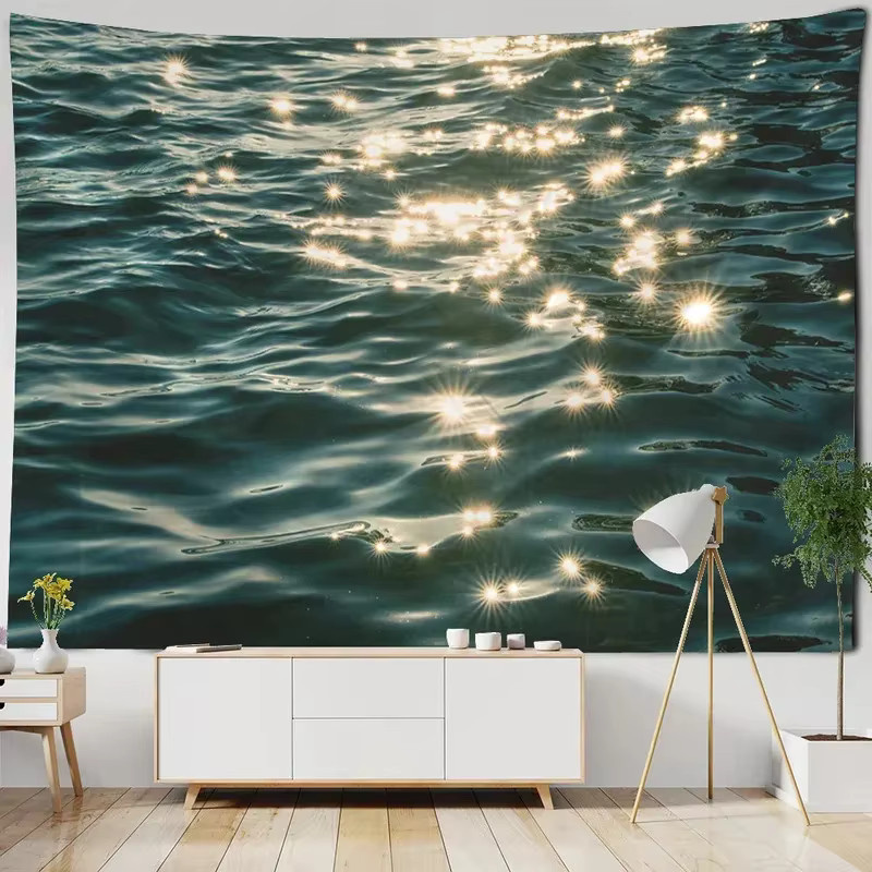 VIKAMA Wandteppich Ozeanwasser Blau, Ästhetischer Wandbehang mit Meereswellen als Naturlandschaft, B/H: 150 x 150 cm - Bild 4