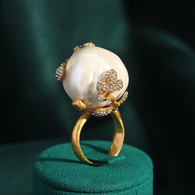 Icareu Perlenring, Goldfarben, Blatt-Strass, Damen - Bild 1