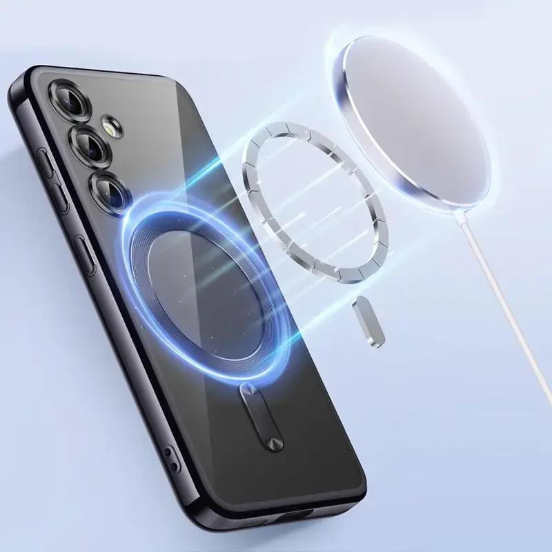 Magnetische MagSafe Silikon Hülle mit Glitzer-Beschichtung für Samsung Galaxy S25 S24 S23 S22 S21 Ultra Plus FE in Gold und Transparent - Bild 2