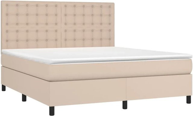 vidaXL Boxspringbett mit Matratze und LED in Cappuccino-Braun, Hybridbett mit USB-Ladeport und Unterbettbeleuchtung, B/T/H: 180 x 200 x 118 cm - Bild 1