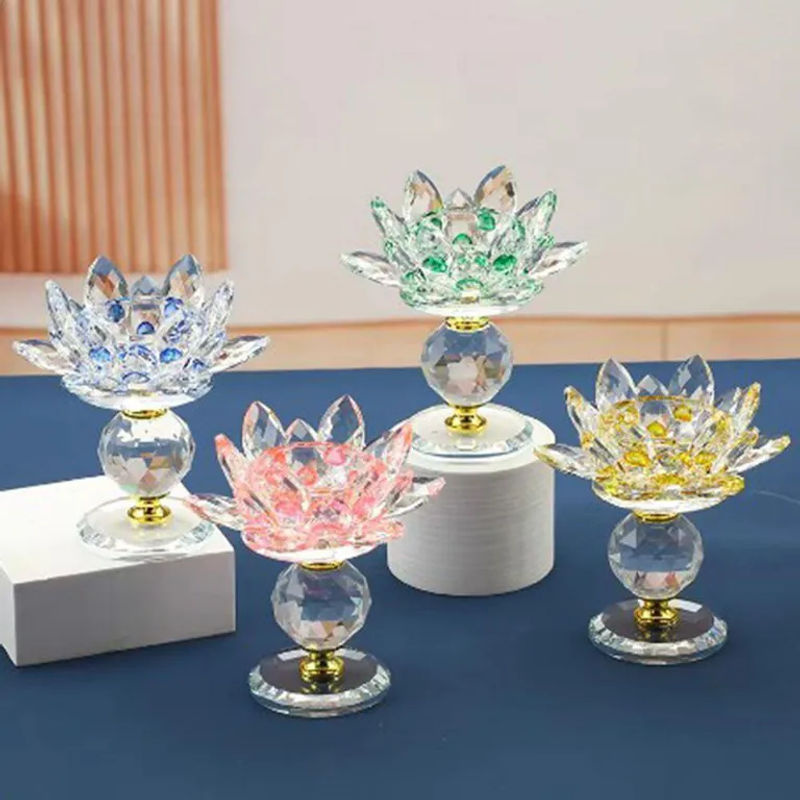 Hoom-Dekor Lotosblumen Kerzenständer aus Glas in Gelb mit floralem Design für Teelichter - Bild 4