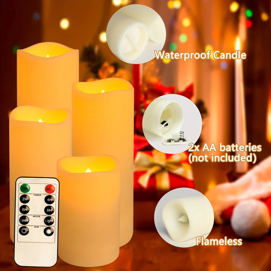 FPOO Flammenlose LED-Stabkerzen in Weiß mit Fernbedienung und Timer, wasserdichte batteriebetriebene Kerzen für Innen und Außen - Bild 3