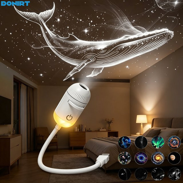 Donirt 2-in-1 USB Ambiente-Projektionslicht in Weiß mit einstellbarem Fokus für Auto-Innenbeleuchtung und Sternenhimmel-Effekt als romantische Saturn-Galaxie-Nachtlampe - Bild 1
