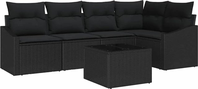 vidaXL Garten-Sofa-Set 6-teilig in Schwarz aus Poly Rattan und Stahl mit Polsterkissen und Tisch - Bild 1