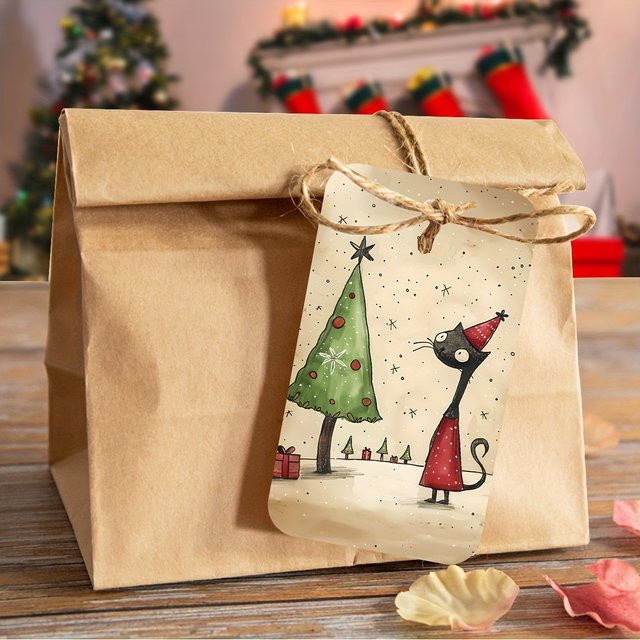 50 Stück Vintage-Weihnachtsgeschenkanhänger aus Holz in Mehrfarben mit Schnur für Bastelarbeiten und Dekoration - Bild 1