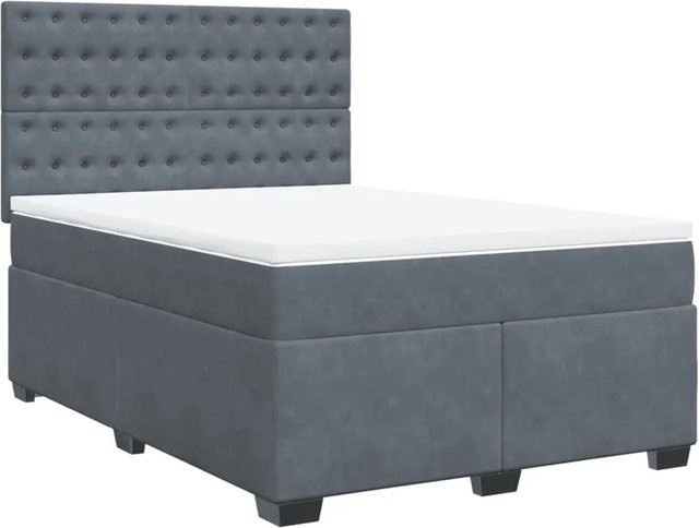 vidaXL Boxspringbett mit Matratze aus Samt in Grau, B/T/H: 140 x 200 x 144 cm - Bild 1