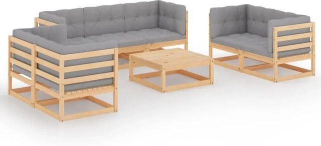 vidaXL 8-tlg Garten-Lounge-Set aus Kiefer Massivholz in L-Form mit grauen Kissen und Couchtisch - Bild 1