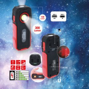 KS Tools Mobile Werkstatt-Handlampe 150.4505, akkubetriebene LED Arbeitsleuchte mit 300 Lumen, dimmbar, magnetisch und IP65, Schwarz/Rot - Bild 2