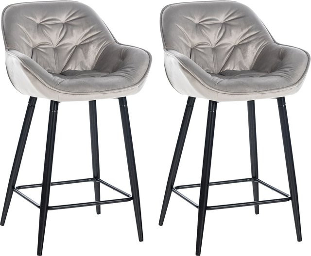 CLP 2er Set Barhocker Gibson gepolsterte Tresenstühle mit Fußstütze in Grau - Bild 1