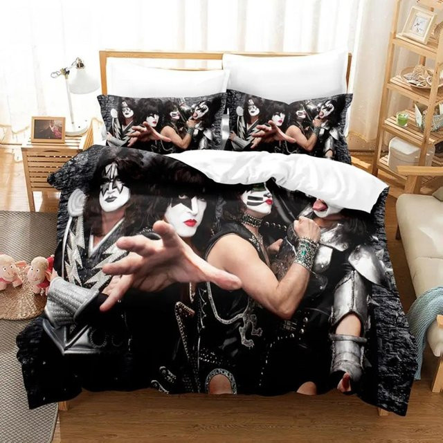 Kiss Band Bettwäscheset aus Mikrofaser in Schwarz, 3-teilig, B/H: 210 x 210 cm - Bild 1
