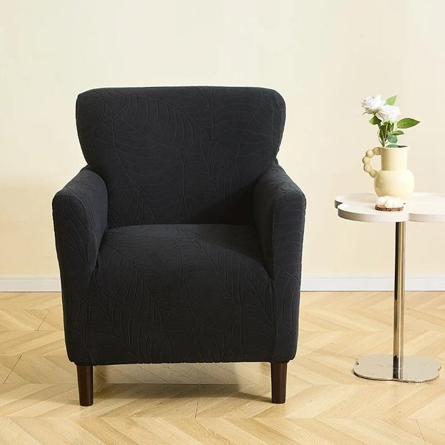 Yiran Furniture Jacquard-Sesselhülle in Schwarz, elastischer All-Inclusive-Sofabezug mit Blattmuster für Einzelsofas - Bild 1