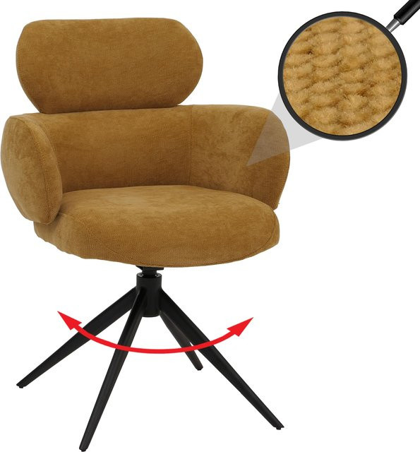 Esszimmerstuhl MCW-O77 in Senfgelb, drehbar mit Auto-Return, Polsterstuhl aus Chenille mit Öko-Tex Zertifizierung - Bild 1