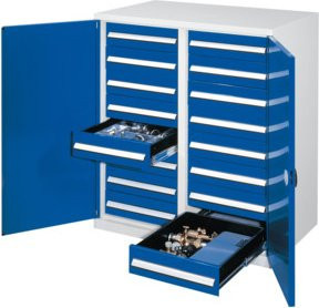 Kappes Schwerlastbeistellschrank Mod. 72 mit Doppelwandtüren, Schubladen und Regalen, Farbe: Grau, B/T/H: 60 x 60 x 111 cm - Bild 1