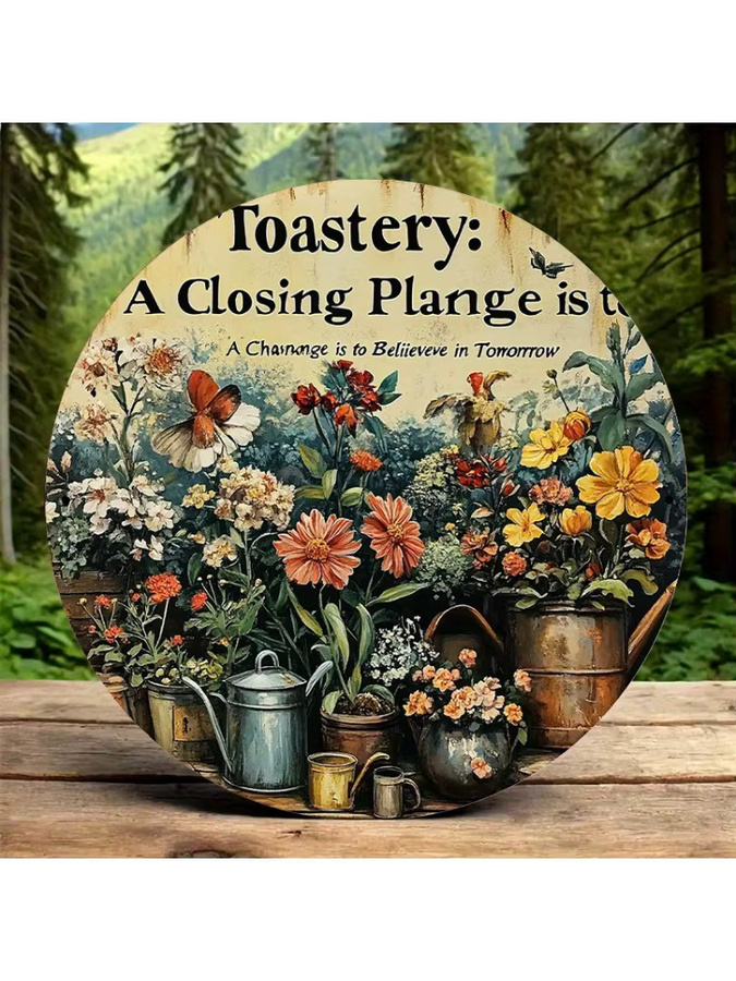 Runde Vintage-Wandkunst aus Metall von Potdemiel mit floraler Gartenszene in Mehrfarbig, Durchmesser: 20 cm - Bild 4